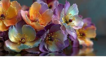 Vibrant spring blossoms arranged elegantly in soft natural light showcasing their delicate colors and textures photo