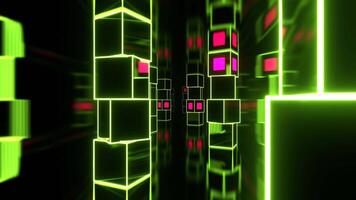 Light Green and Pink Futuristic Strobe Corridor with Abstract Cube Columns Background VJ Loop in 4K video