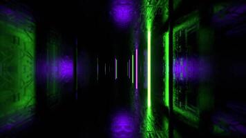 Purple and Green Futuristic Cyber Tunnel with Neon Strobe Rods Background VJ Loop in 4K video