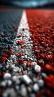 Textured close-up of a red, white, and blue surface showcasing vibrant colors and intricate details on a race track photo