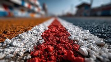 Racing track with vibrant colored lines and textures under bright sunlight photo