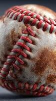 Weathered baseball with intricate stitching and a vintage look on a textured surface photo