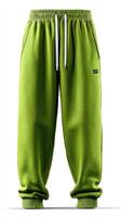 Bright green sweatpants with elastic cuffs and drawstring detail for casual wear or athletic activities photo