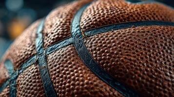 Basketball close-up showcases detailed texture and craftsmanship in an indoor setting during a focused practice session photo