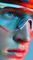 Close-up of an athlete wearing protective eyewear during a competitive sport, showcasing determination and focus while training photo