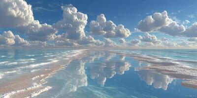 Stunning tranquil ocean view with vibrant clouds reflecting on the water during daytime photo