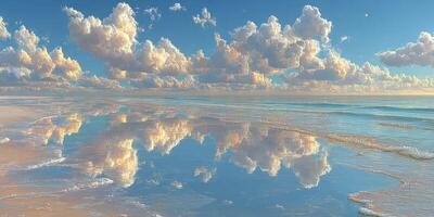 Stunning seascape with clouds reflecting on tranquil waters at dawn photo