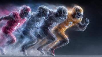 Dynamic illustration of football players in motion showcasing athleticism and speed during a nighttime game photo