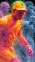 Athletes in vibrant colors showcase dynamic movement in an urban sports setting photo