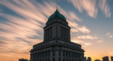 Historic Building with Dome at Sunset photo