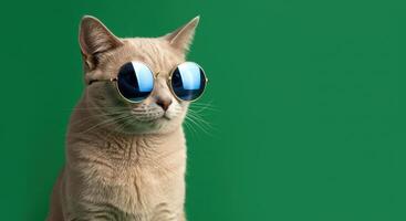 Stylish Cat with Blue Reflective Sunglasses photo