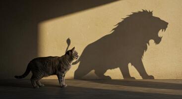 Cat Casting Lion Shadow Symbolizing Strength and Courage photo