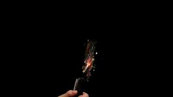 Man explodes a firecracker with shiny confetti footages Alpha Channel video