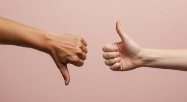 Female Hands Showing Thumbs Up and Thumbs Down photo