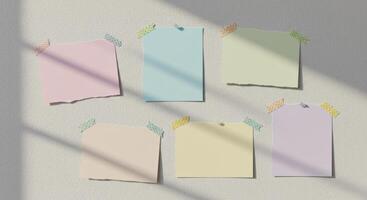 Blank Pastel Notes on Wall with Sunlight Shadow Mockup photo