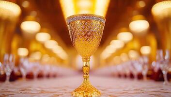 Golden Goblet with Diamonds on Table photo