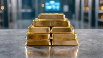 Stack of Gold Bars in a Secure Vault photo