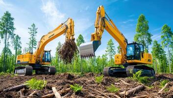 Excavators Clearing Forest Land photo