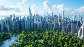 City Skyline and Green Urban Park Landscape photo