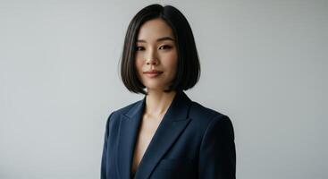 Portrait of Asian Businesswoman in Dark Blue Blazer photo