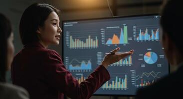 Businesswoman Presenting Data Charts and Graphs photo