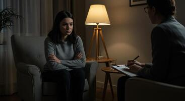 Woman having a therapy session with a counselor photo