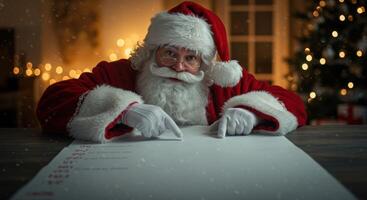 Santa Claus Points to a Long Christmas List photo