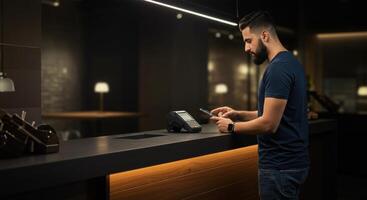 Man Making Contactless Payment with Smartphone photo