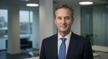Confident Businessman Standing in Office Portrait photo