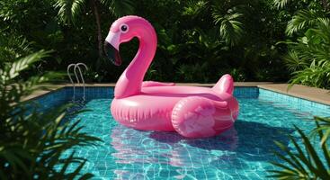 Pink Pool Float Flamingo in Clear Blue Water photo