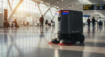 Autonomous Cleaning Robot Working at Airport Terminal photo