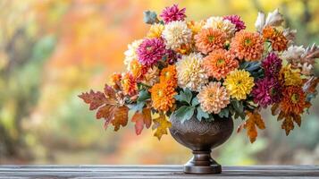 Autumnal Dahlia Bouquet in an Ornate Vase photo