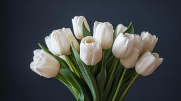 A Close-Up Bouquet of White Tulips with Green Stems photo