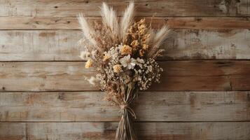 Dried Flower Bouquet on Rustic Wooden Background photo