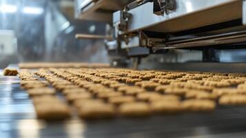 Close-up of Cookies Conveying on a Production Line photo