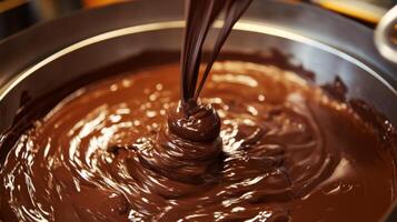 Close-up of Melted Chocolate Pouring into a Bowl photo