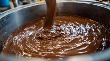 Melted Chocolate Being Poured into a Mixing Bowl photo