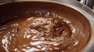 Close-up of Melted Chocolate Swirling in a Bowl photo