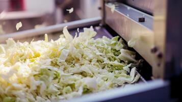 Shredded Cabbage Falling from a Food Processing Machine photo