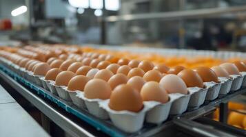 Eggs Moving on a Conveyor Belt in a Processing Plant photo