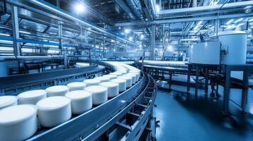 Conveyor Belt System Transporting Cylindrical Containers in a Factory photo
