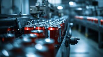 Aluminum Cans Moving on a Conveyor Belt in a Factory photo