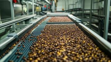 Coffee Beans on a Conveyor Belt in a Factory photo