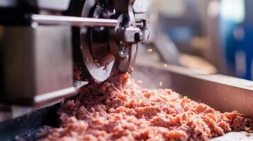Close-up of Ground Meat Exiting a Grinder photo