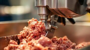 Close-up of Meat Grinder and Ground Meat photo