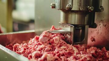 Ground Meat Exiting a Meat Grinder photo