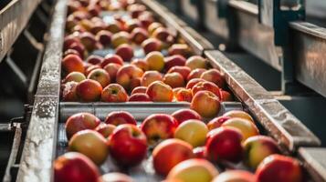 Apples Moving on a Conveyor Belt in a Food Processing Plant photo