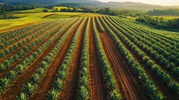 Aerial View of a Lush Pineapple Plantation in a Rolling Landscape photo