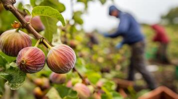 Ripe Figs Hanging from a Branch in a Fig Orchard photo
