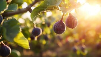 Ripe Figs Hanging from a Branch in the Sunlight photo